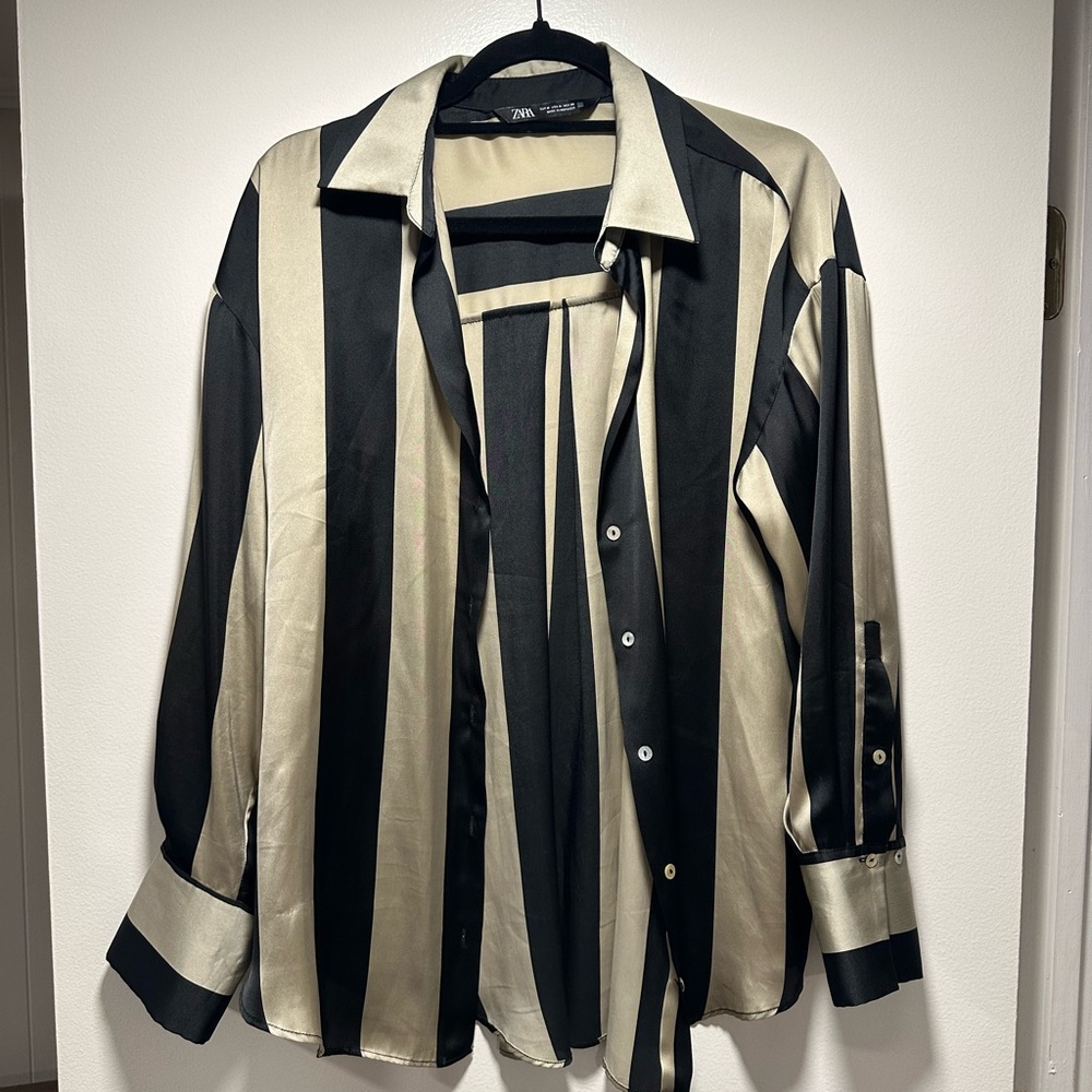 Zara striped satin button down